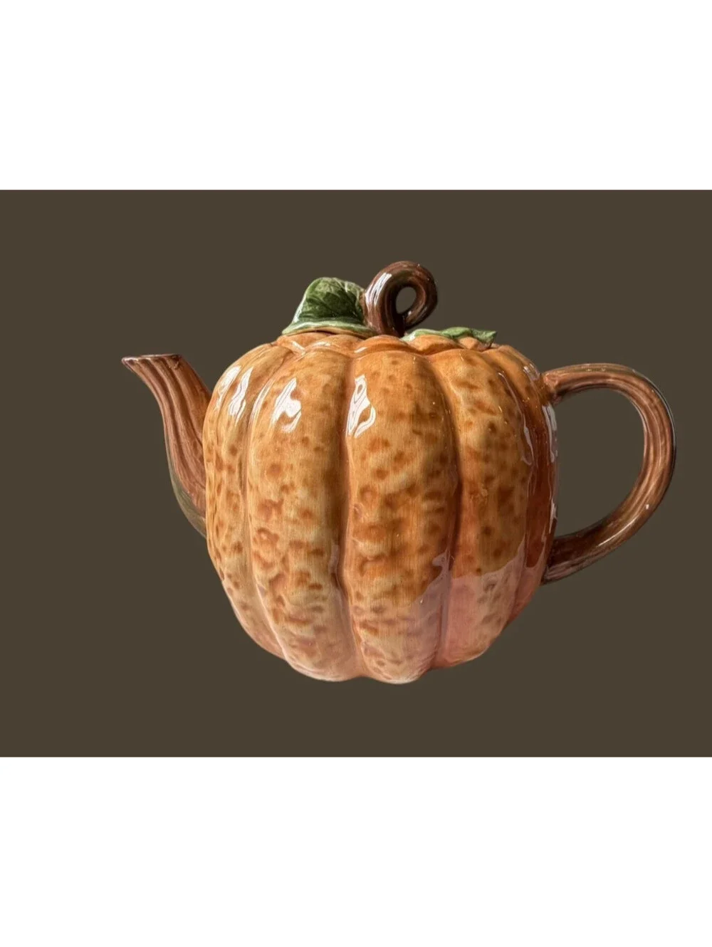 Vintage Hearth And Home Designs Glazed Ceramic Pumpkin Teapot 9 3/4